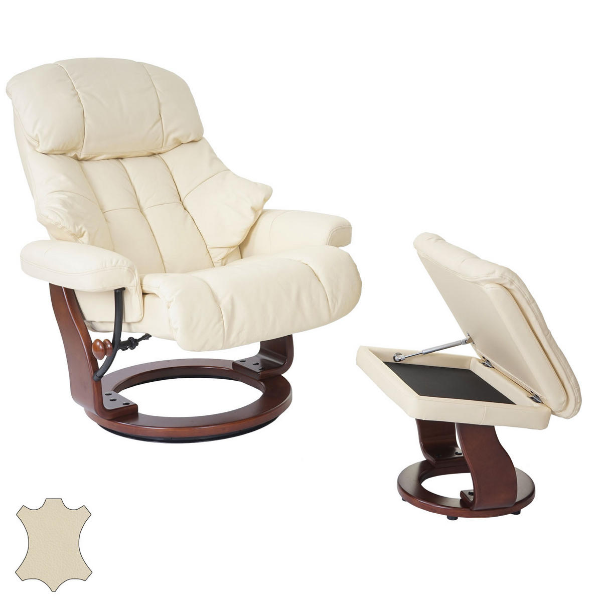 RELAXSESSEL XXL MIT HOCKER Beige - Beige, Leder (97/112/88cm) - MCA