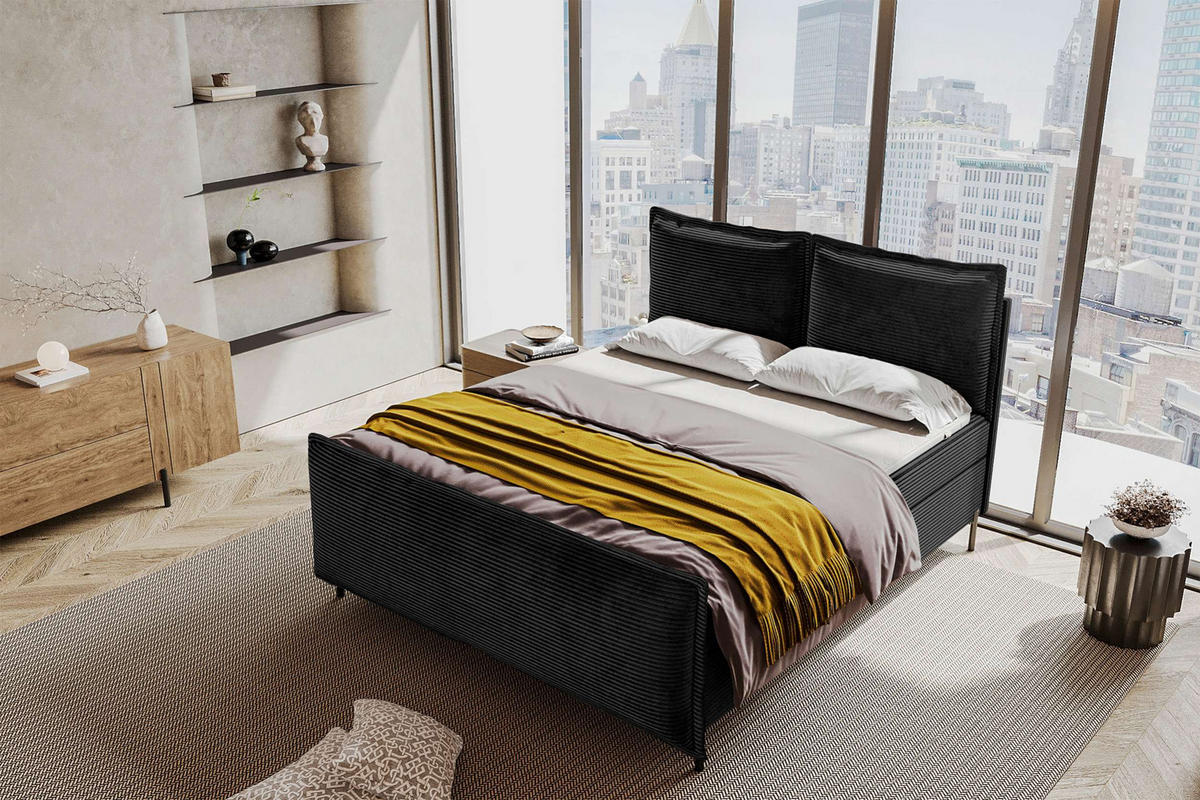 BOXSPRINGBETT VERO PLUS Cordstoff Schwarz 160/200 cm - Schwarz, Holzwerkstoff/Textil (160/200cm) - 99rooms