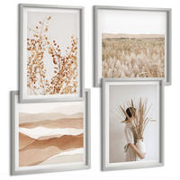BILDER SET 4er Set - 50x50 cm & 40x60 cm Silberner Rahmen - Pflanzenmotive im Boho-Stil - Silberfarben, Kunststoff (50/50cm) - TULUP