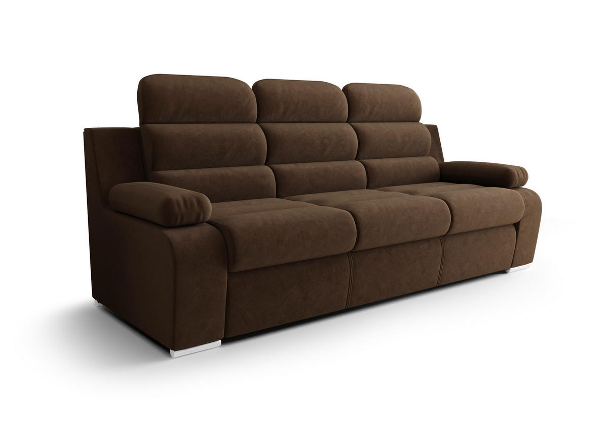 SCHLAFSOFA AMBER, mit Schlaffunktion und Bettkasten, Farbe: Braun, Velourstoff - Braun, Textil (238/103/96cm) - O-Sofa