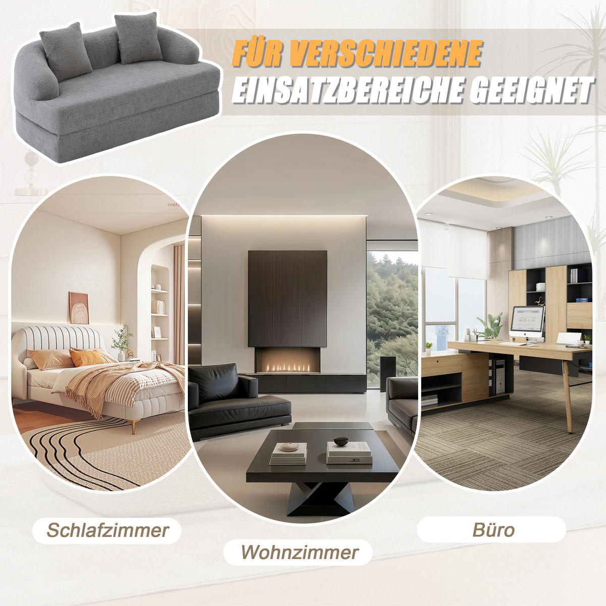 SCHLAFSOFA, 2 Sitzer aus Chenille, Klappsofa Bodensofa mit Schlaffunktion, Hellgrau - Hellgrau, Textil (157/44/153cm) - LVHOM