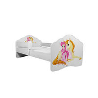 KINDERBETT Casimo weiß / Motiv Elfe mit Einhorn 88 / 164 / 63cm - Pink/Gelb, Holz/Holzwerkstoff (80/160cm) - Feldmann-Wohnen