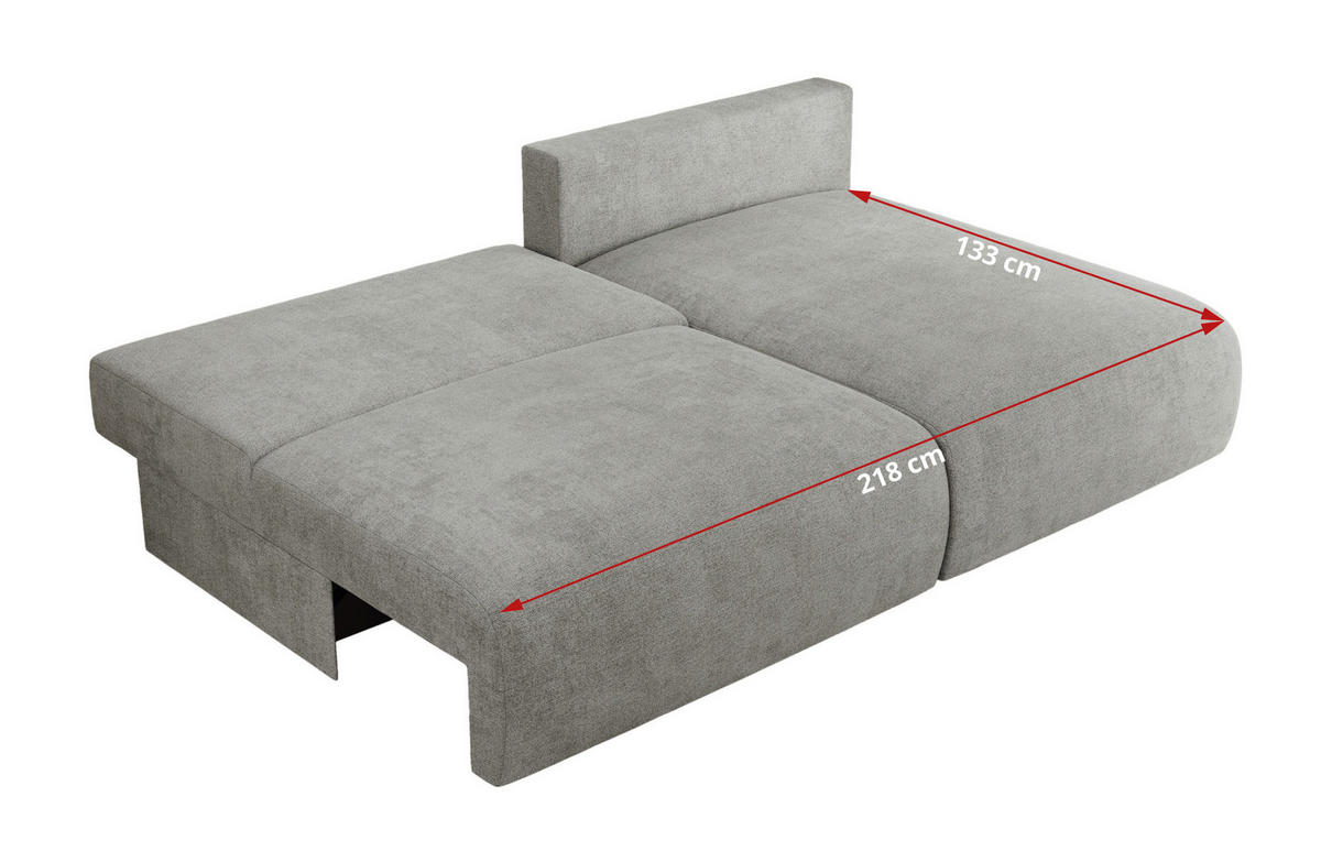 ECKSCHLAFSOFA VIVO L Hellgrau Struktur - rechts - Hellgrau/Schwarz, Kunststoff/Textil (150/223cm) - MKS