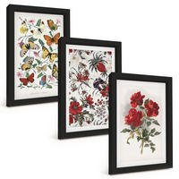 BILDER SET 3er Set - 20x30 cm Schwarzer Rahmen - Schmetterlinge, Blumen, rote Rosen - Schwarz, Kunststoff (20/30cm) - TULUP