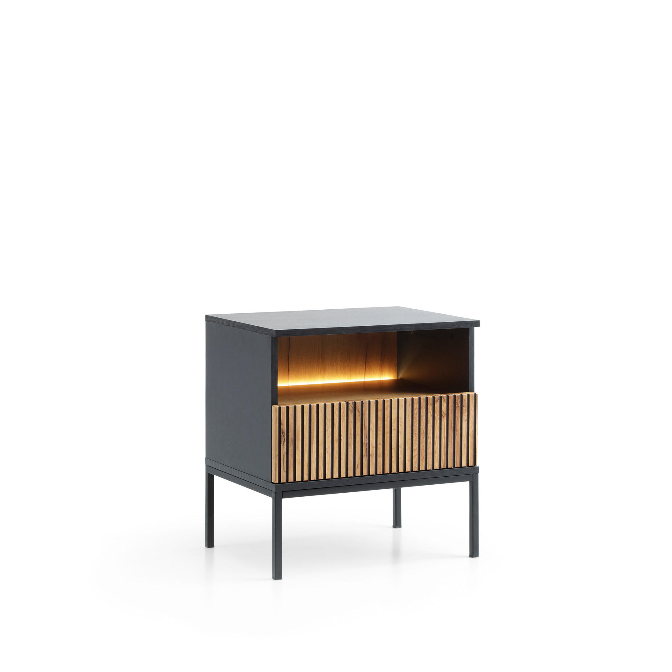 NACHTTISCH SENTIERO 54/56/39 cm Schwarz - Schwarz, Holzwerkstoff (54/56/39cm) - MASSENO