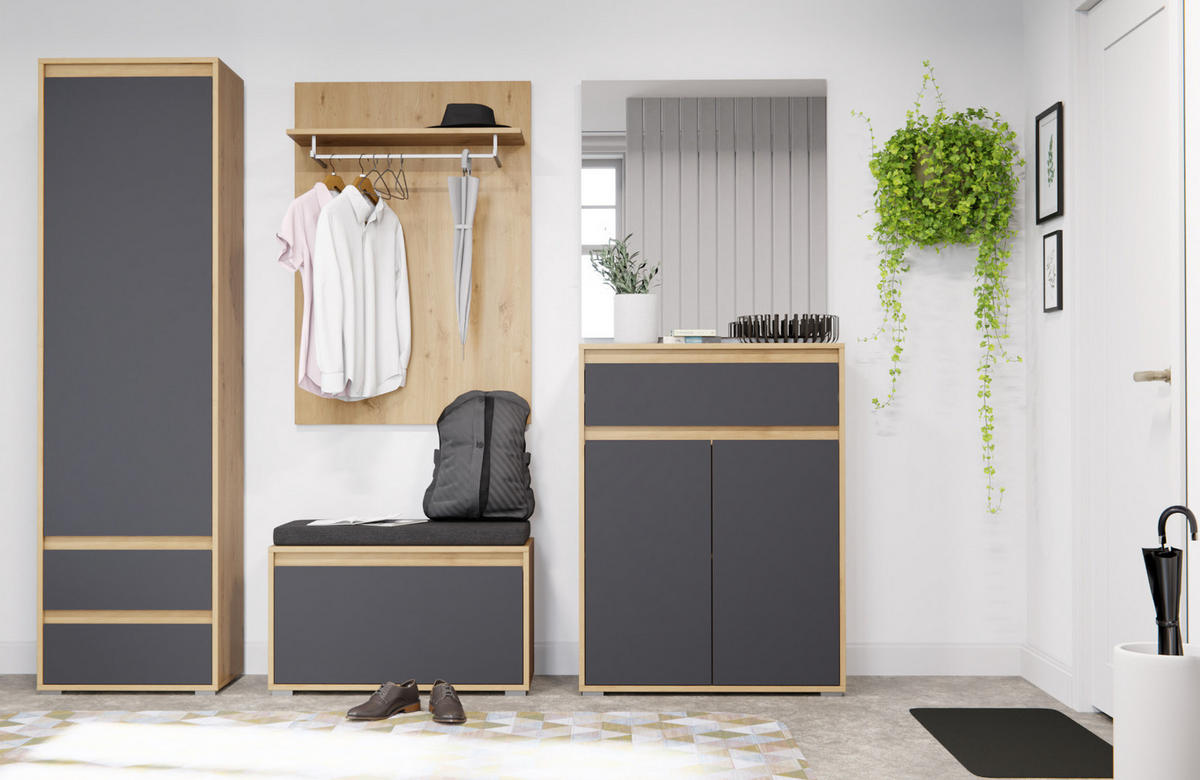 WANDSPIEGEL Eiche, Garderobenspiegel 76 cm für Flur und Diele - Eichefarben/Grau, Holzwerkstoff (76/80/2cm) - Inn.Furn