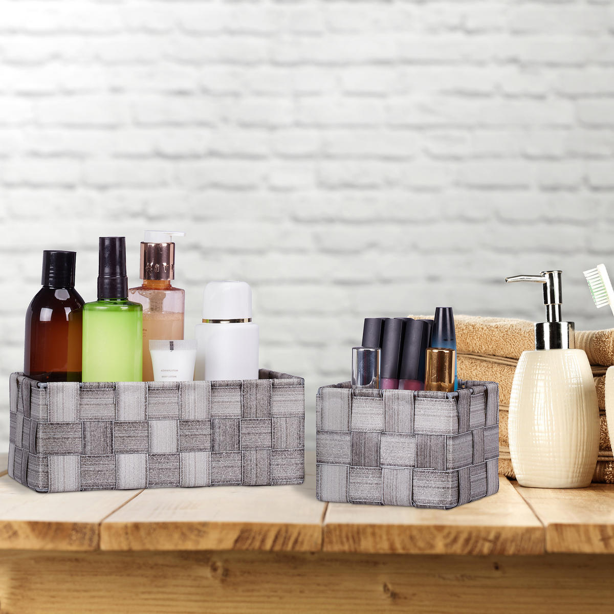 6-DIELNA súprava úložných košov - hnedá, kov/plast (35.5/10.5/26cm) - Relaxdays