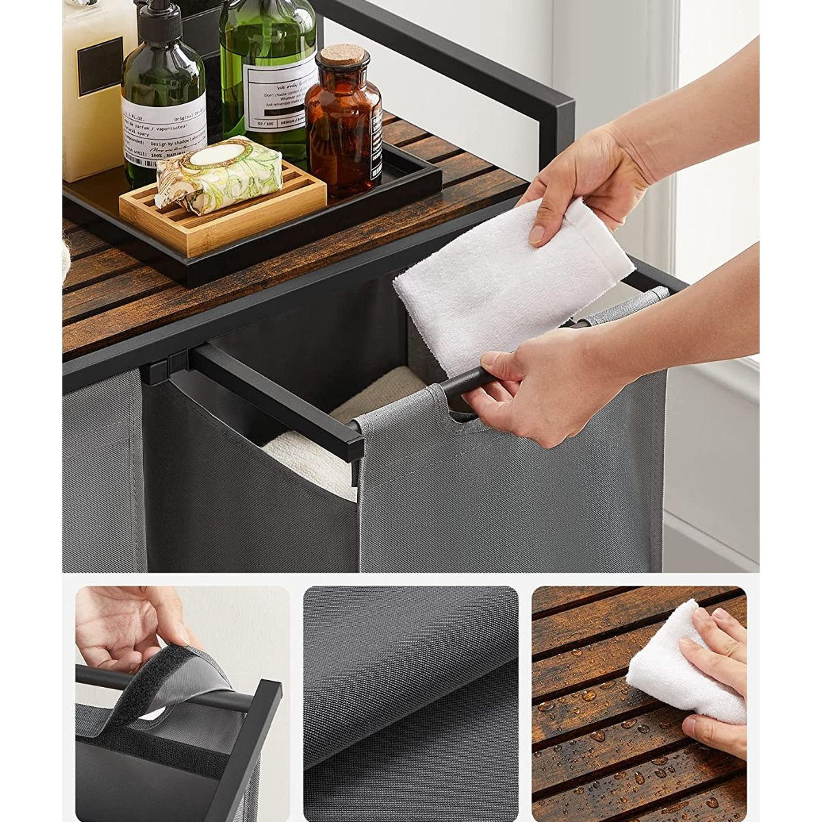 WÄSCHEBEHÄLTER mit 2 Fächern 46L - Grau, Holzwerkstoff (33/72/73cm) - Calicosy