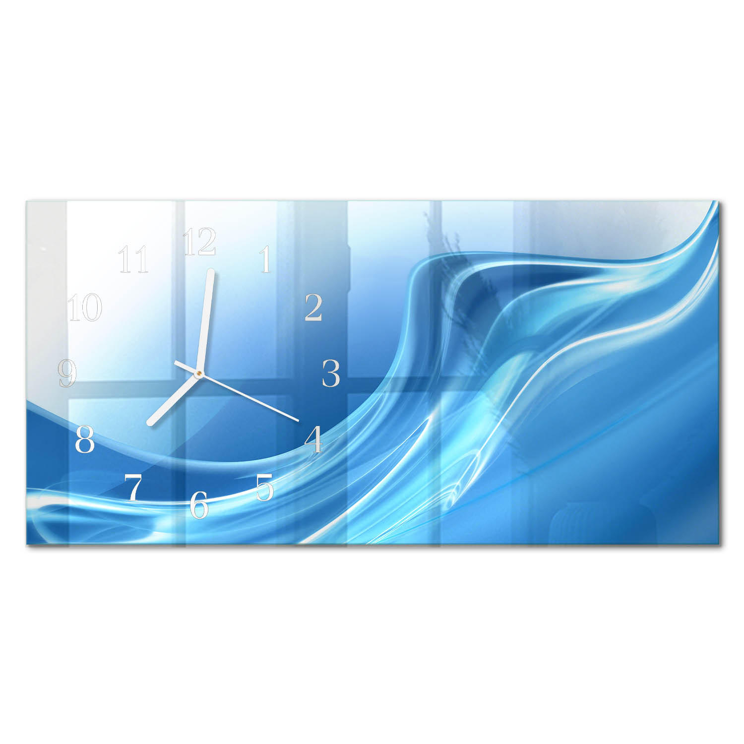 WANDUHR 60x30 cm - Magnolienblüte - Blau, Glas (60/30/0.4cm) - TULUP