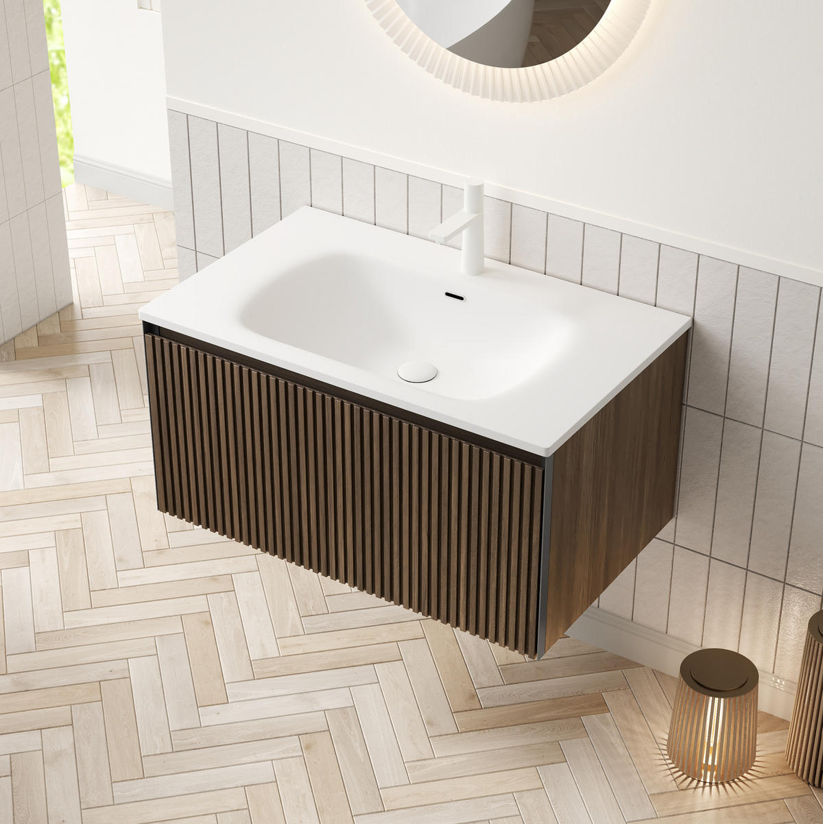 WASCHTISCHKOMBI 80 cm in Brauner Eiche mit Soft-Close-Schublade - Braun, Keramik (80/41.8/46cm) - BEAOK