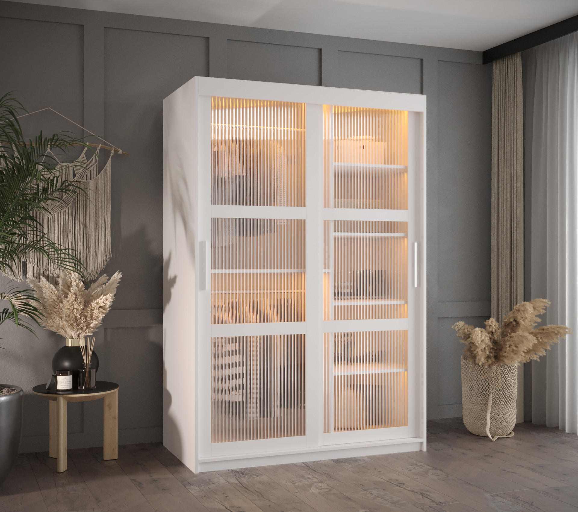 SCHWEBETÜRENSCHRANK 200/120/62 2-türig - Silberfarben/Weiß, Holz/Kunststoff (120/200/62cm) - Abiks Möbel