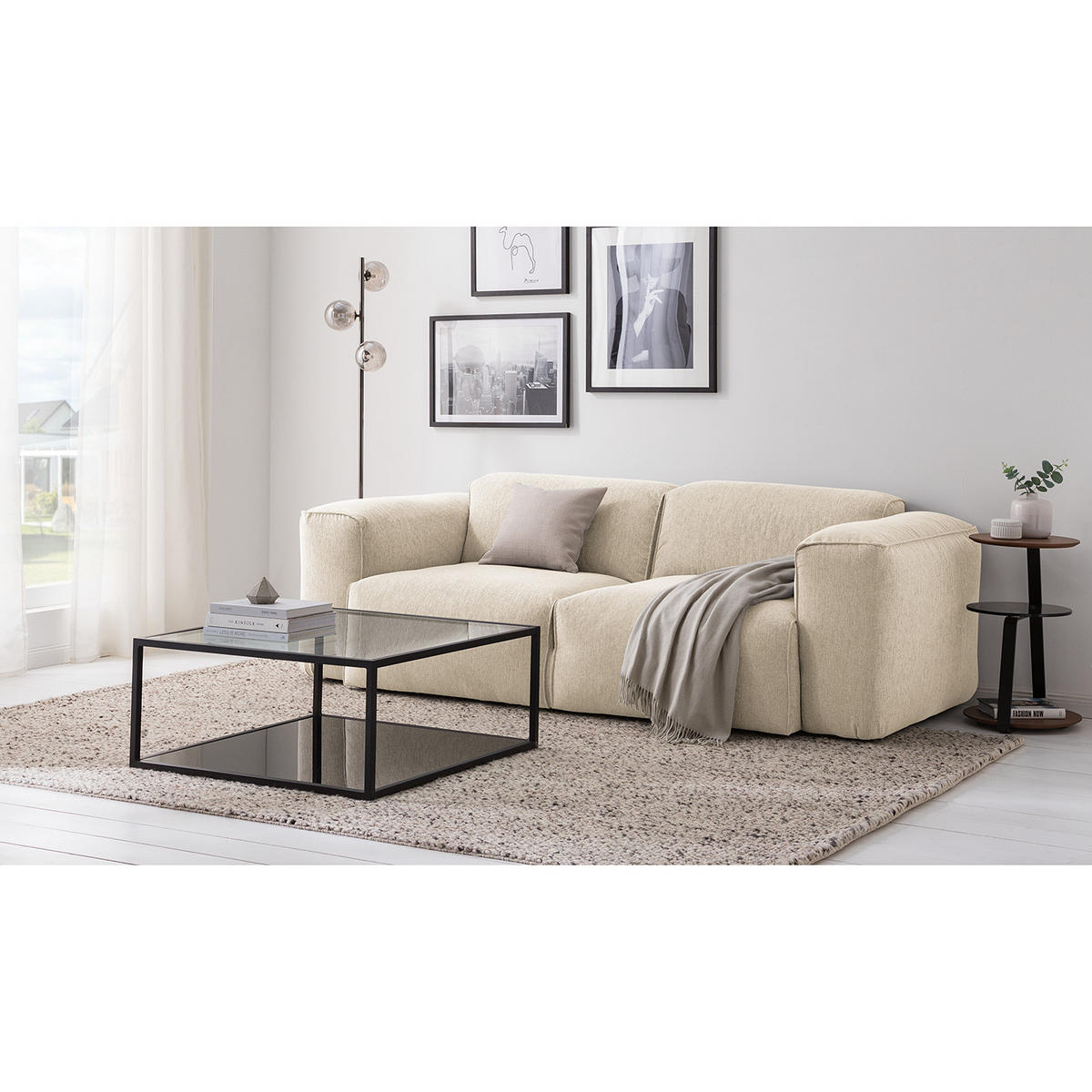 2-SITZER SOFA - Beige/Schwarz, Kunststoff/Textil (220/71/102cm) - home24
