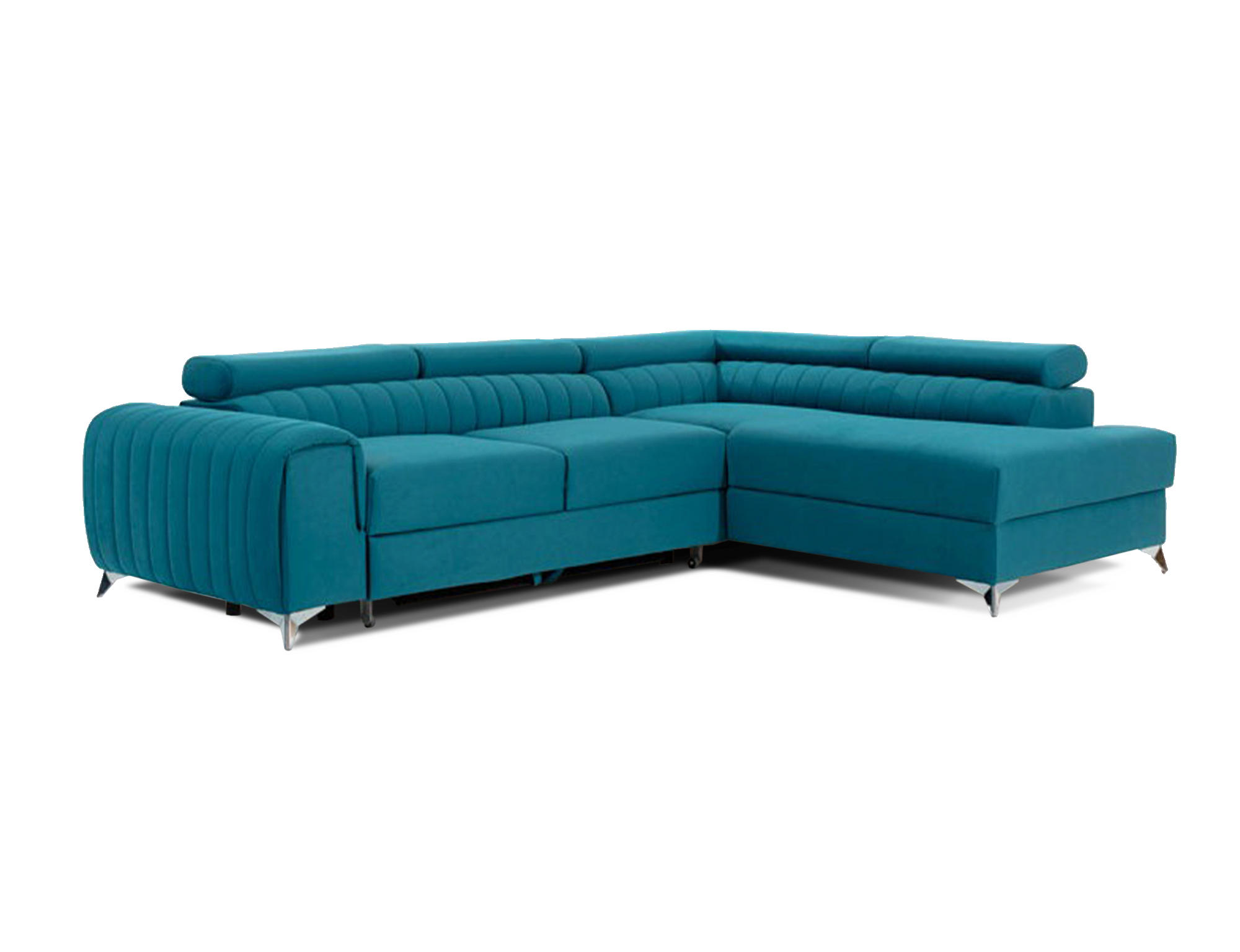 ECKSOFA Laurence mit Schlaffunktion & Bettkasten – 278 x 205 cm, verstellbare Kopfstützen - Blau, Kunststoff (278/205cm) - Wohnideebilder