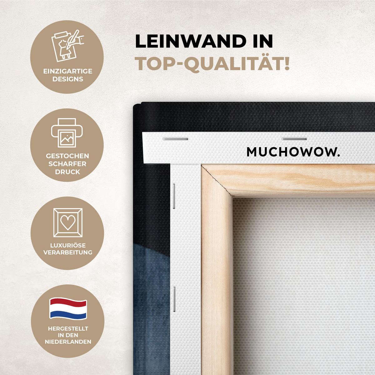 LEINWANDBILD Abstrakt - Formen - Dunkelblau Wandbild Wohnzimmer 50x50 cm - Cognac, Textil (50/50cm) - MuchoWow