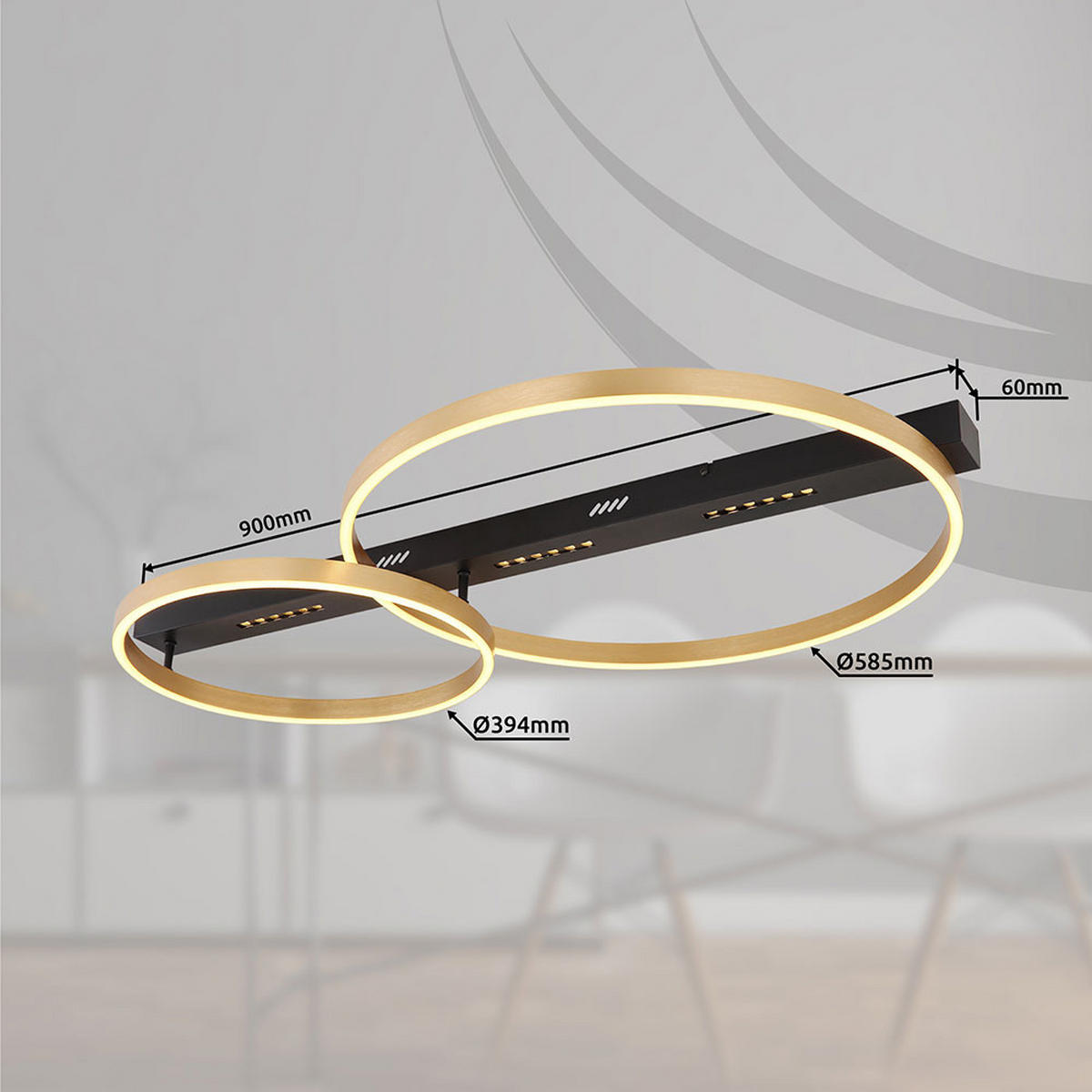 LED DECKENLEUCHTE Luffy Schwarz Gold - Schwarz, Metall (93/58.5/10.2cm) - Globo Lighting