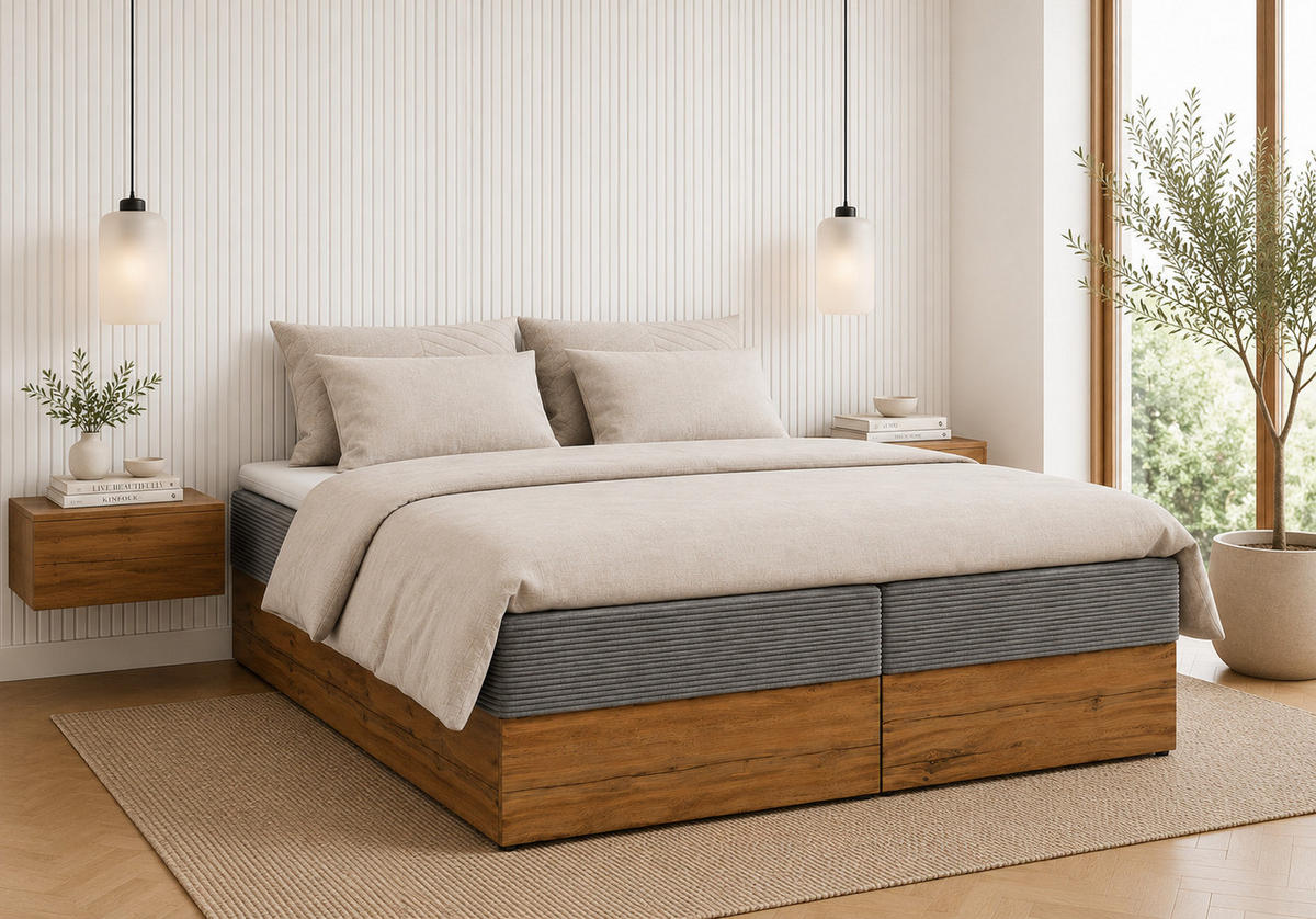 BOXSPRINGBETT LOLY 160x200 cm Bonell H3 mit Bettkasten Dunkelgrau - Schwarz/Grau, Kunststoff/Textil (160/200cm) - KS Home Concept