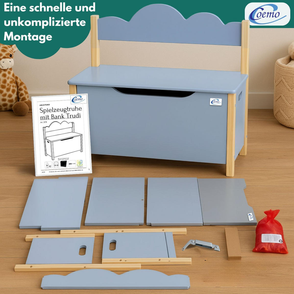 KINDERSITZBANK TRUDI Spielzeugtruhe in Grau - Grau, Holzwerkstoff (26/55/60cm) - Coemo