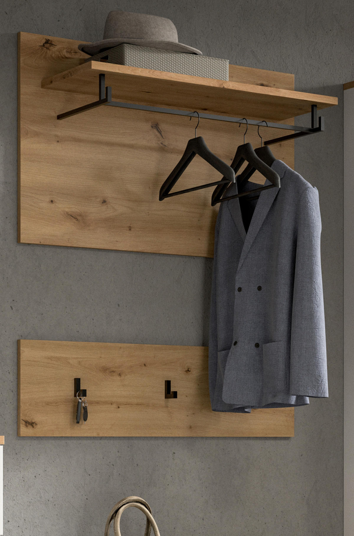 GARDEROBENPANEEL Eiche Artisan, Wandgarderobe Set 2-teilig 80 cm - Eiche Artisan, Holzwerkstoff (80/73/27cm) - Inn.Furn