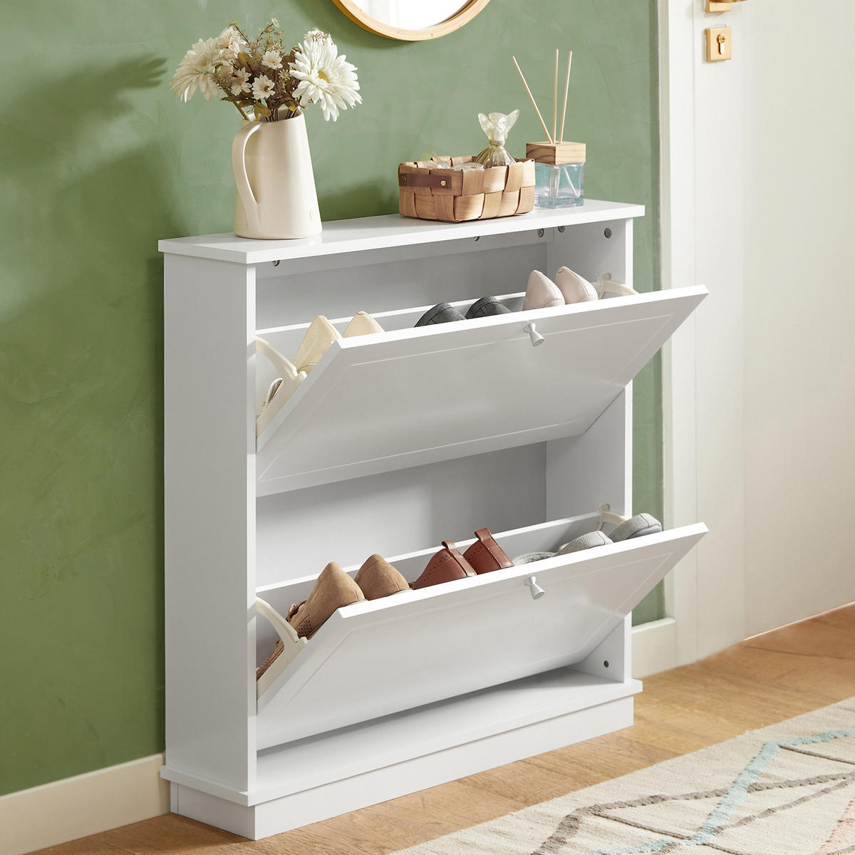 SCHUHSCHRANK Weiß - Weiß, Holzwerkstoff (76/78/18cm) - SoBuy