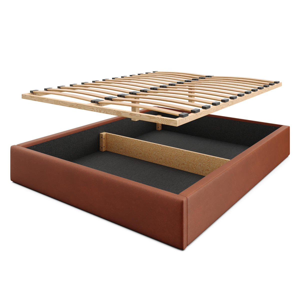 POLSTERBETT 160x200cm Bett mit Stauraum Lattenrost Honigfarbe - Braun/Orange, Holz/Holzwerkstoff (160/200cm) - Muralo