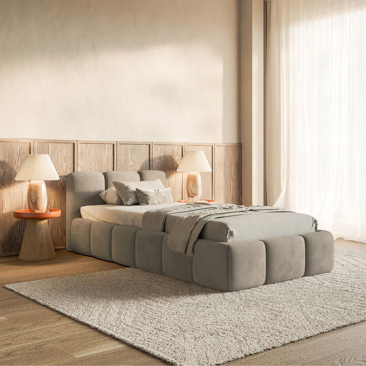 POLSTERBETT Cloudy Low Graubeige Samt, Bettkasten & Lattenrost, 90x200 cm - Taupe/Schwarz, Kunststoff/Textil (90/200cm) - Selsey