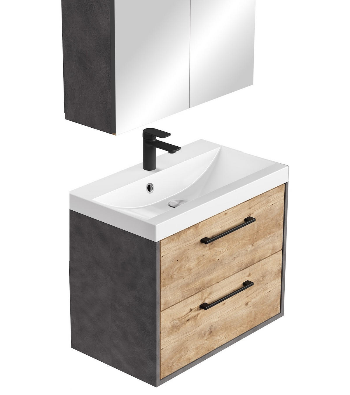 BADMÖBEL-SET Florence 3 Teile Kastanien Eiche / Grau - 60 x 35 x 51 cm - Eichefarben/Grau, Holz (60/53/35cm) - Badplaats