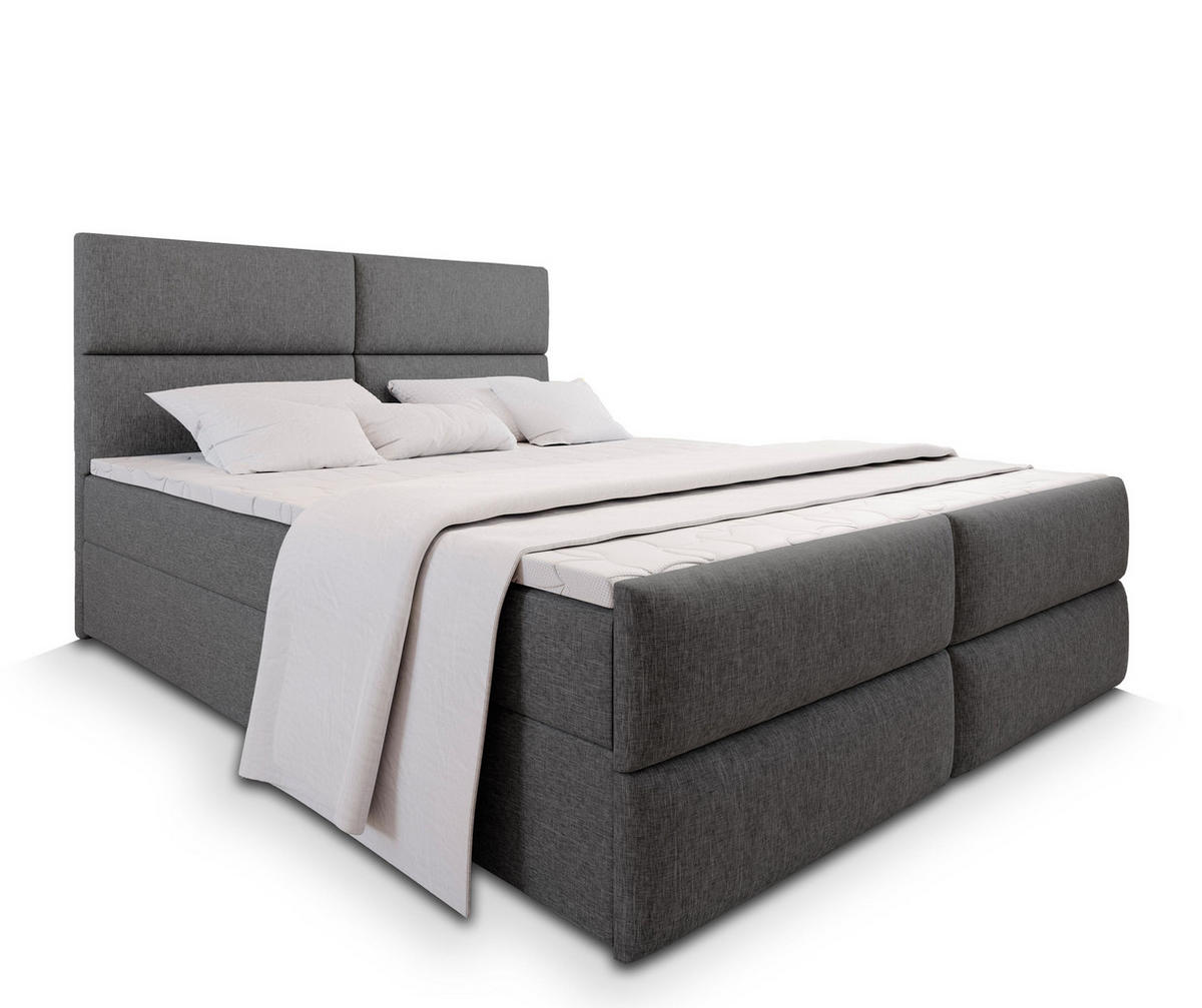 BOXBETT MULEN 180x200 cm mit Matratze und Topper - Grau - Grau, Holz (180/200cm) - MASSENO