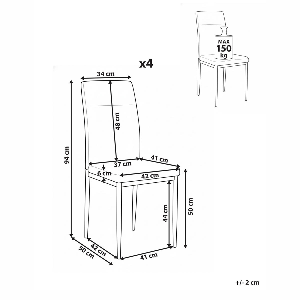 ESSZIMMERSTUHL 4er-Set Grau Riner - Schwarz/Grau, Textil (42/94/50cm) - Beliani