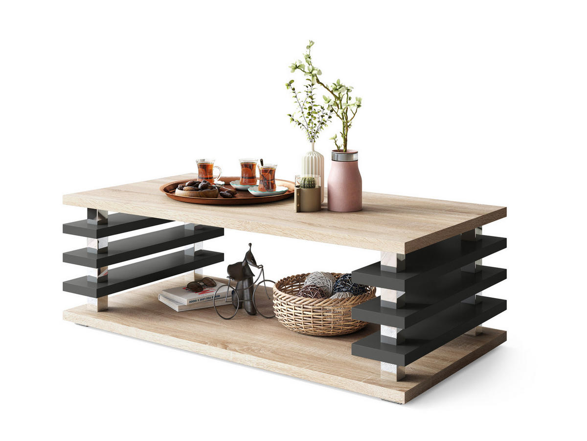 COUCHTISCH rechteckig Sonoma Eiche Anthrazit Ablage 120/40/60 cm - Anthrazit/Sonoma Eiche, Holzwerkstoff (60/120/40cm) - designimpex