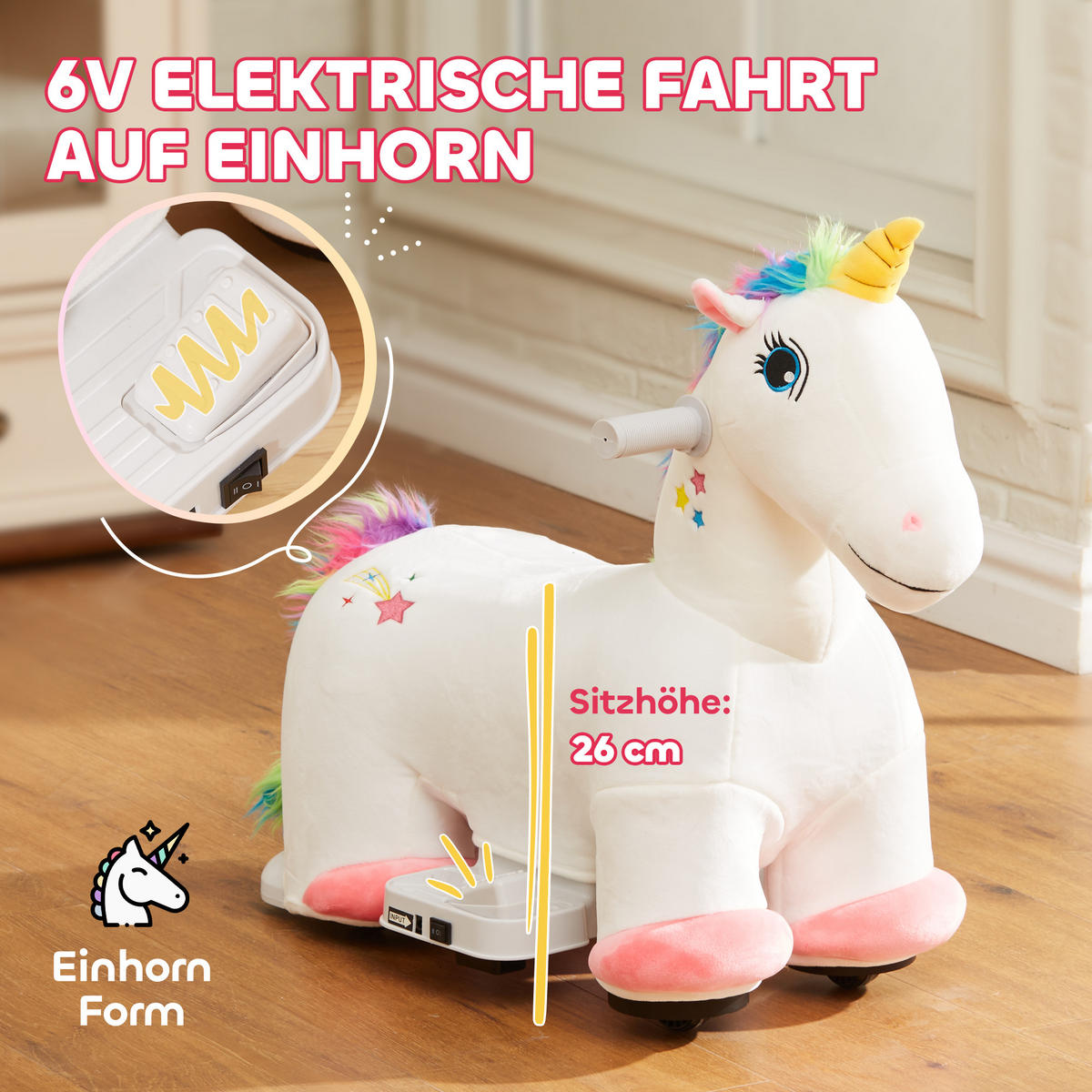 ELEKTRISCHES Pferd, Weiß, Polyester, Kunststoff, 69cm x 34cm x 53cm - Weiß, Kunststoff (69/34/53cm) - AIYAPLAY