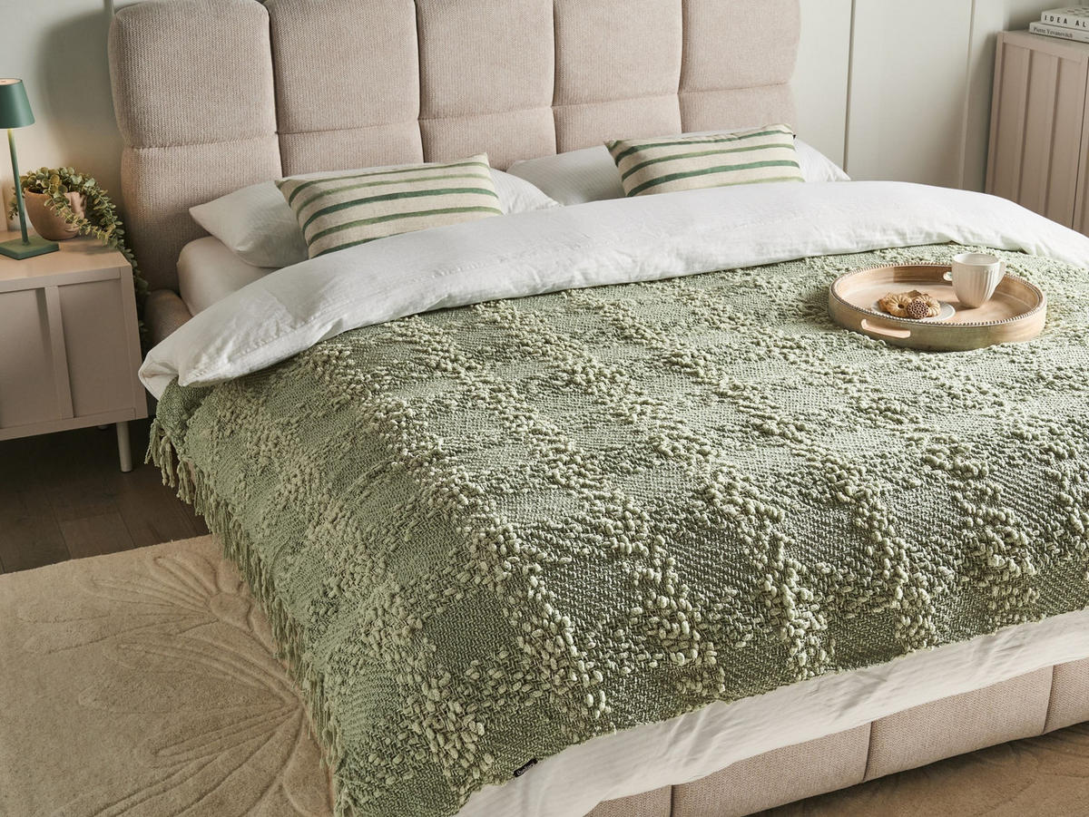 PŘIKRÝVKA Látka 150/200 cm Zelená Vella - zelená barva, textil (150/200cm) - Beliani
