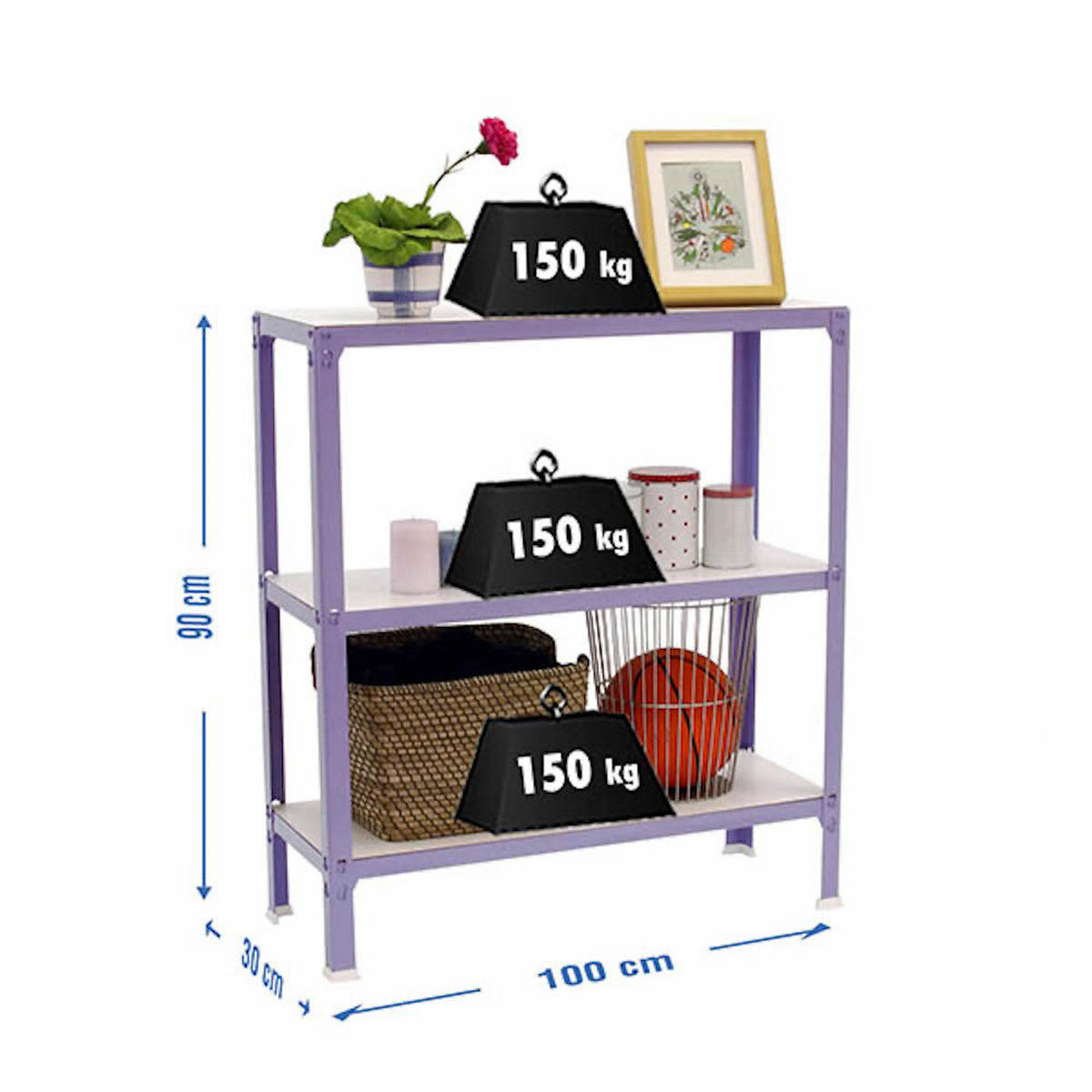 WOHNREGAL LIVING KOALA WOOD mit 3 Fachböden | HxBxT 90x100x30cm | Fachlast 150kg | Lila/Weiß - Lila, Metall (100/90/30cm) - PROREGAL