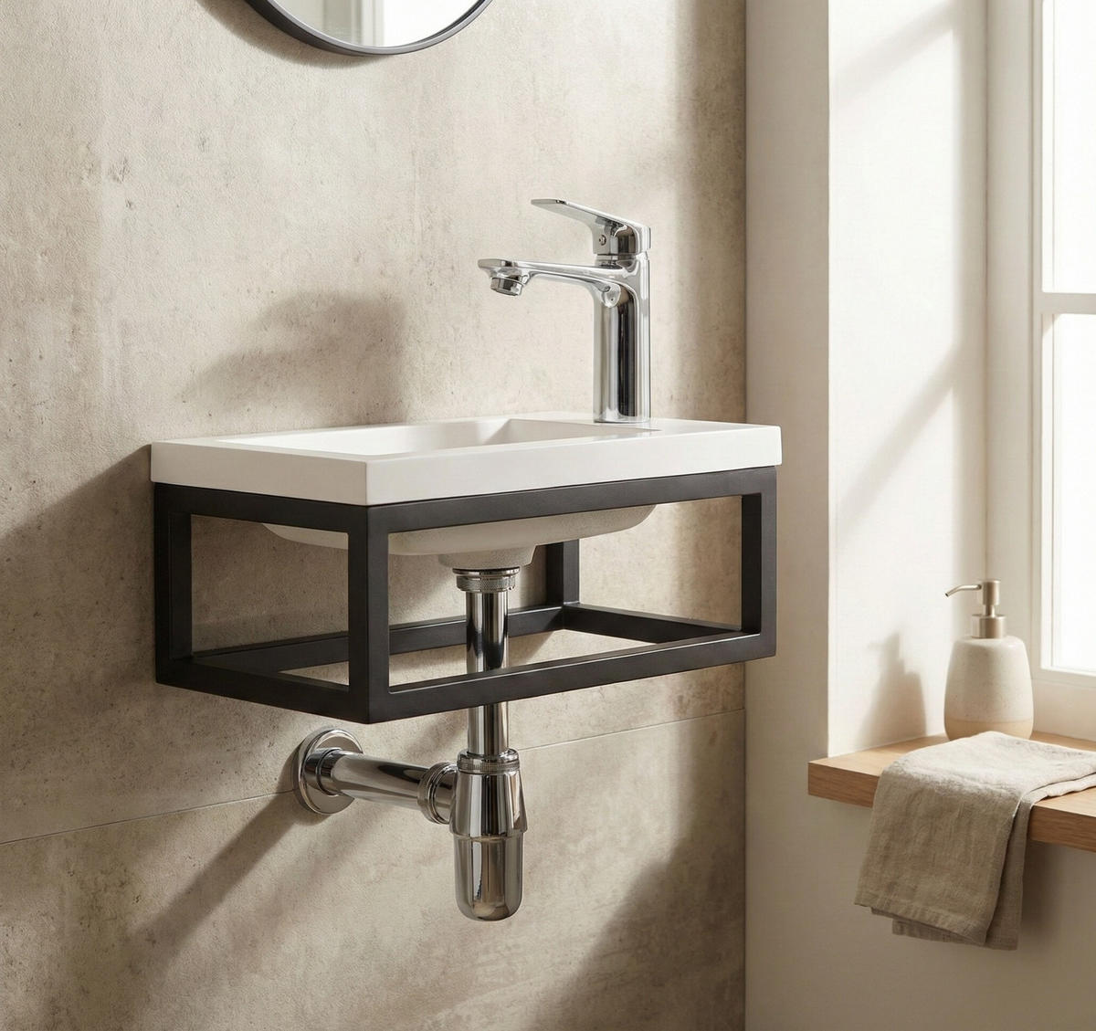 GÄSTE-WC Möbel Mesa 40 x 22 cm – Mattweiß mit schwarzem Metallgestell - Weiß, Holz (40/52/22cm) - Badplaats