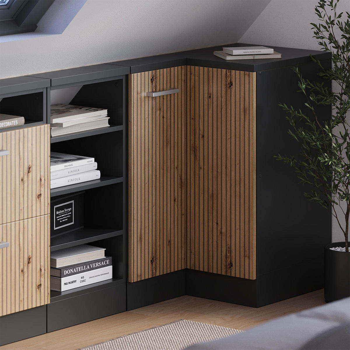 DACHSCHRÄGENSCHRANK ECKSCHRANK Rion Artisan Eiche/Anthrazit 75.6 x 81.6 cm mit 1 Tür - Anthrazit/Eiche Artisan, Holzwerkstoff (75.6/81.6/75.6cm) - Vicco