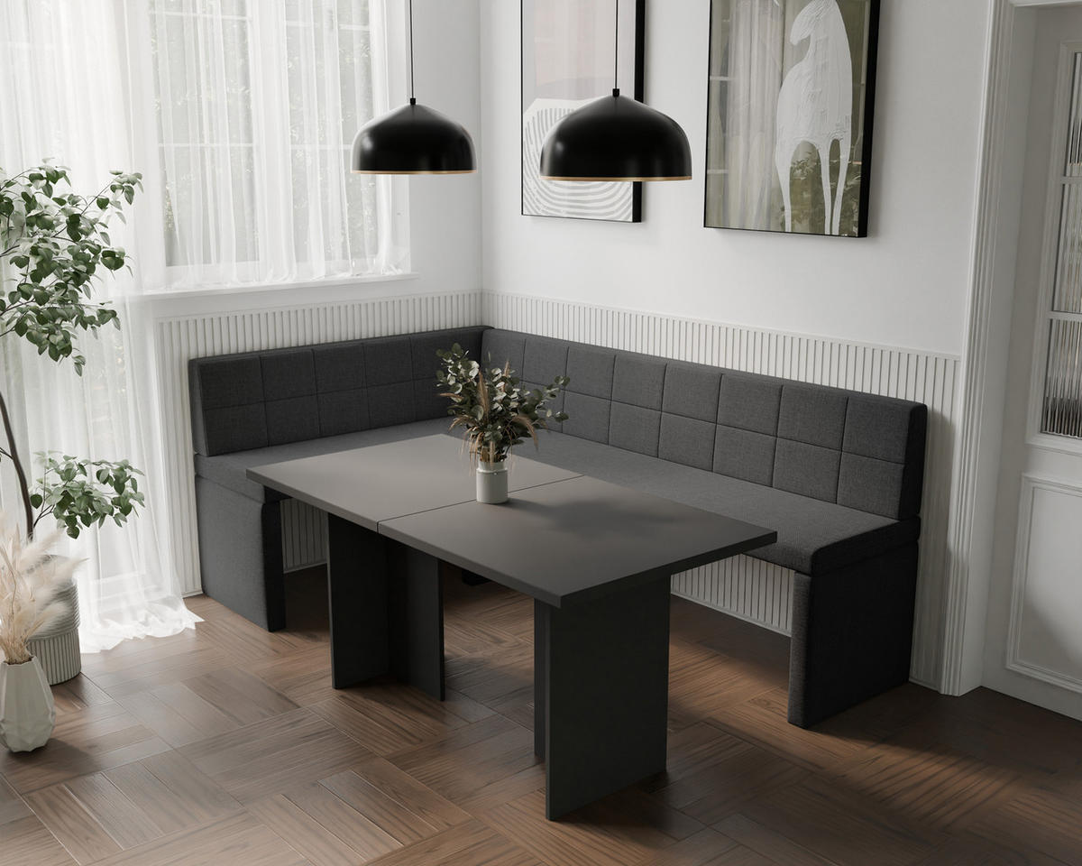 ECKBANK links MELVIN Webstoff, 128/168 cm Anthrazit - Anthrazit, Holz/Textil (128/168cm) - Idohome