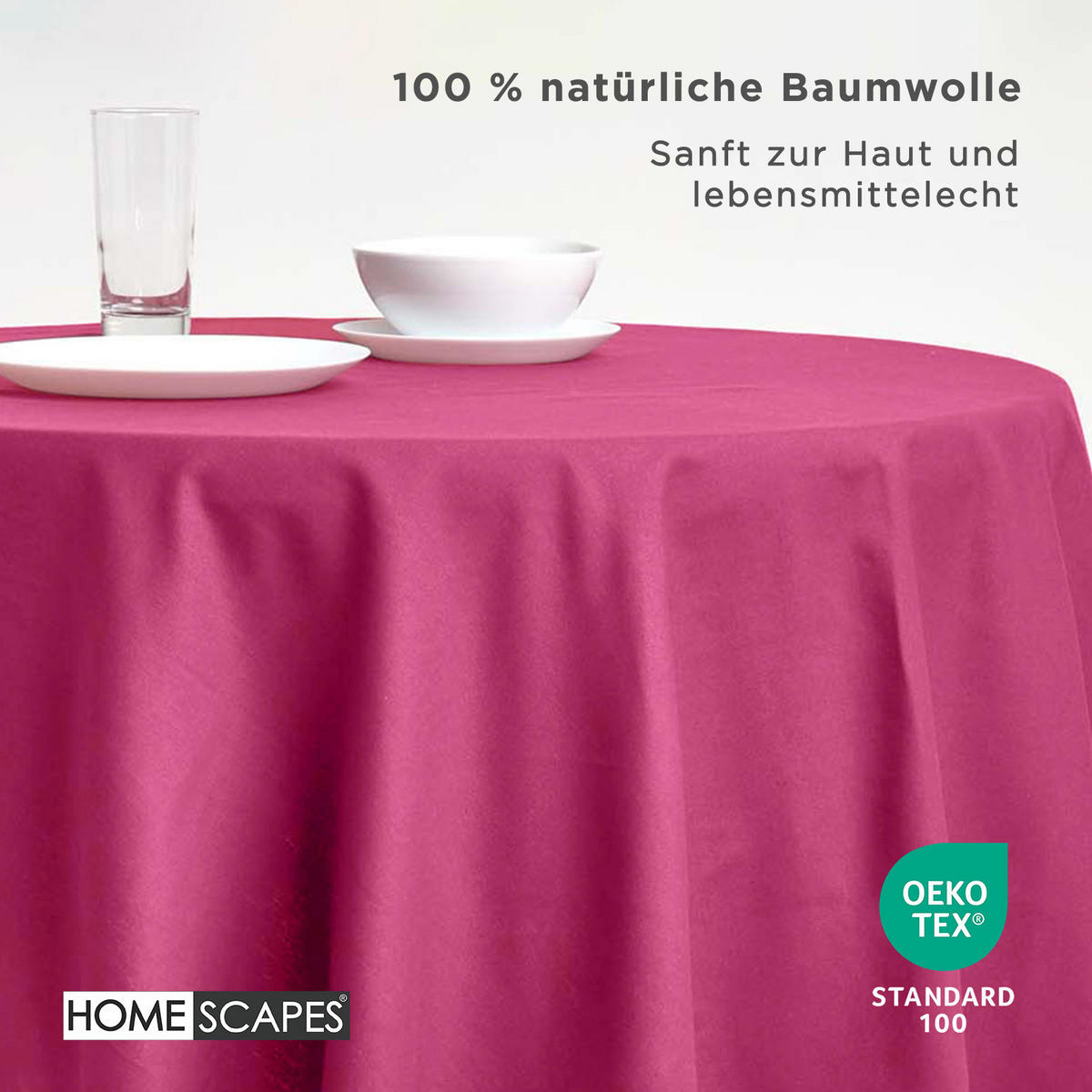 TISCHDECKE weinrot rund 178 cm, 100% Baumwolle - Weinrot, Textil (178/178cm) - Homescapes