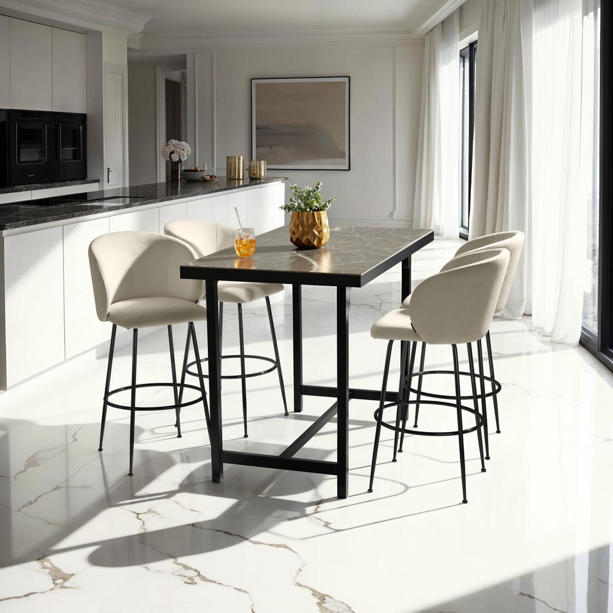 BARSTUHL Luana,51 x 60 x 106 cm, Belastbarkeit 120 kg,creme/schwarz - Creme/Schwarz, Kunststoff (51/106/60cm) - tectake