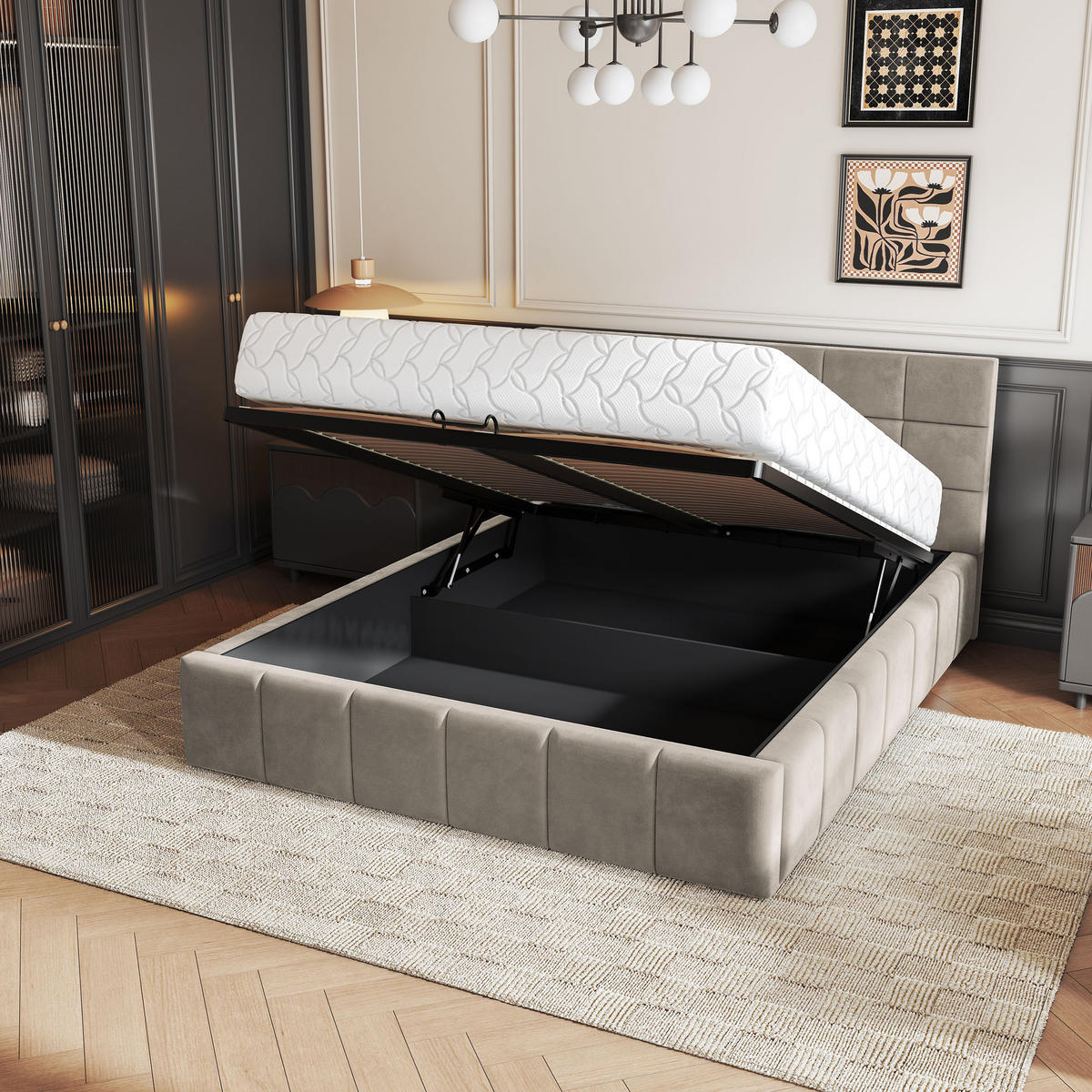 POLSTERBETT VERTO 140x200 cm mit Bettkästen - Beige - Beige, Holz (140/200cm) - MASSENO