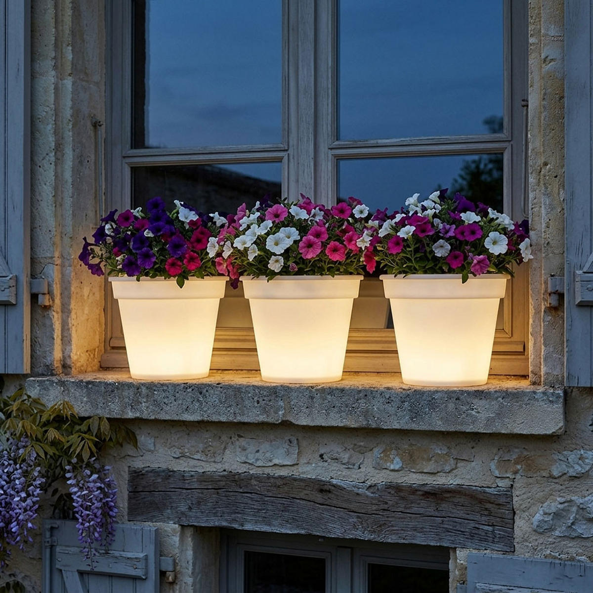 2X LED AUSSENLEUCHTE Blumentopf Weiß satiniert - Weiß, Kunststoff (17/17/19cm)