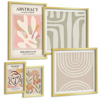 BILDER SET 5er Set - 50x50 cm & 20x30 cm & 40x60 cm Goldrahmen - Abstrakte Pflanzenformen - Goldfarben, Kunststoff (40/60cm) - TULUP