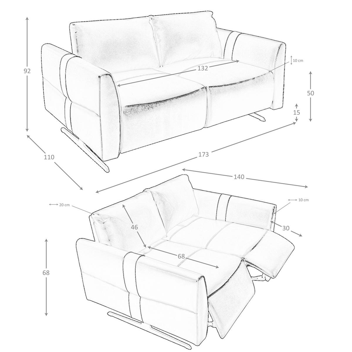 ANGEL Cerdá 2‑sitziges Ledersofa Modell 6195 - Blau/Schwarz, Leder/Metall (173/92/110cm) - ANGEL CERDA