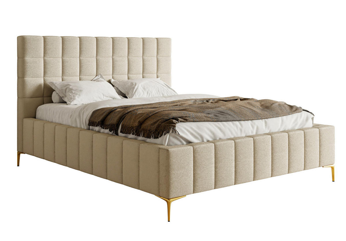 POLSTERBETT Szejlo Beige Chenille 180 cm - Beige/Goldfarben, Textil/Metall (180/200cm) - Selsey
