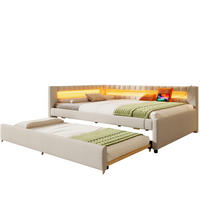 POLSTERBETT mit LED-Beleuchtung 140/200 cm mit Ausziehbett in Beige - Beige, Textil (140/200cm) - BEAOK