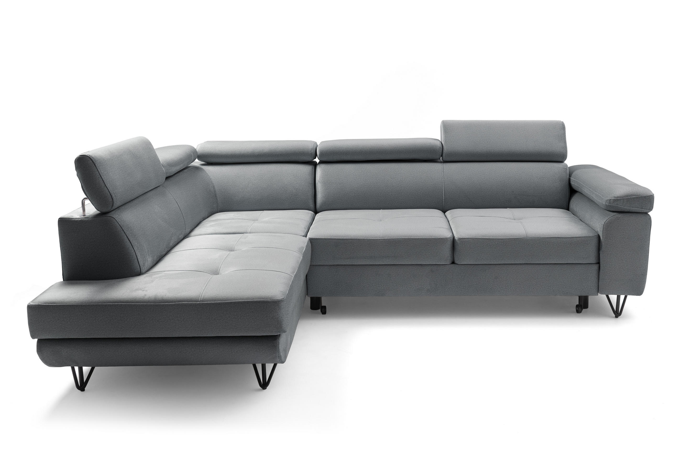 ECKSOFA JUNIOR L Links mit Schlaffunktion 194x128 Velours Grau - Schwarz/Grau, Holz/Textil (249/184cm) - Muffo