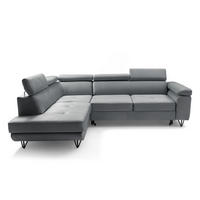 ECKSOFA JUNIOR L Links mit Schlaffunktion 194x128 Velours Grau - Schwarz/Grau, Holz/Textil (249/184cm) - Muffo
