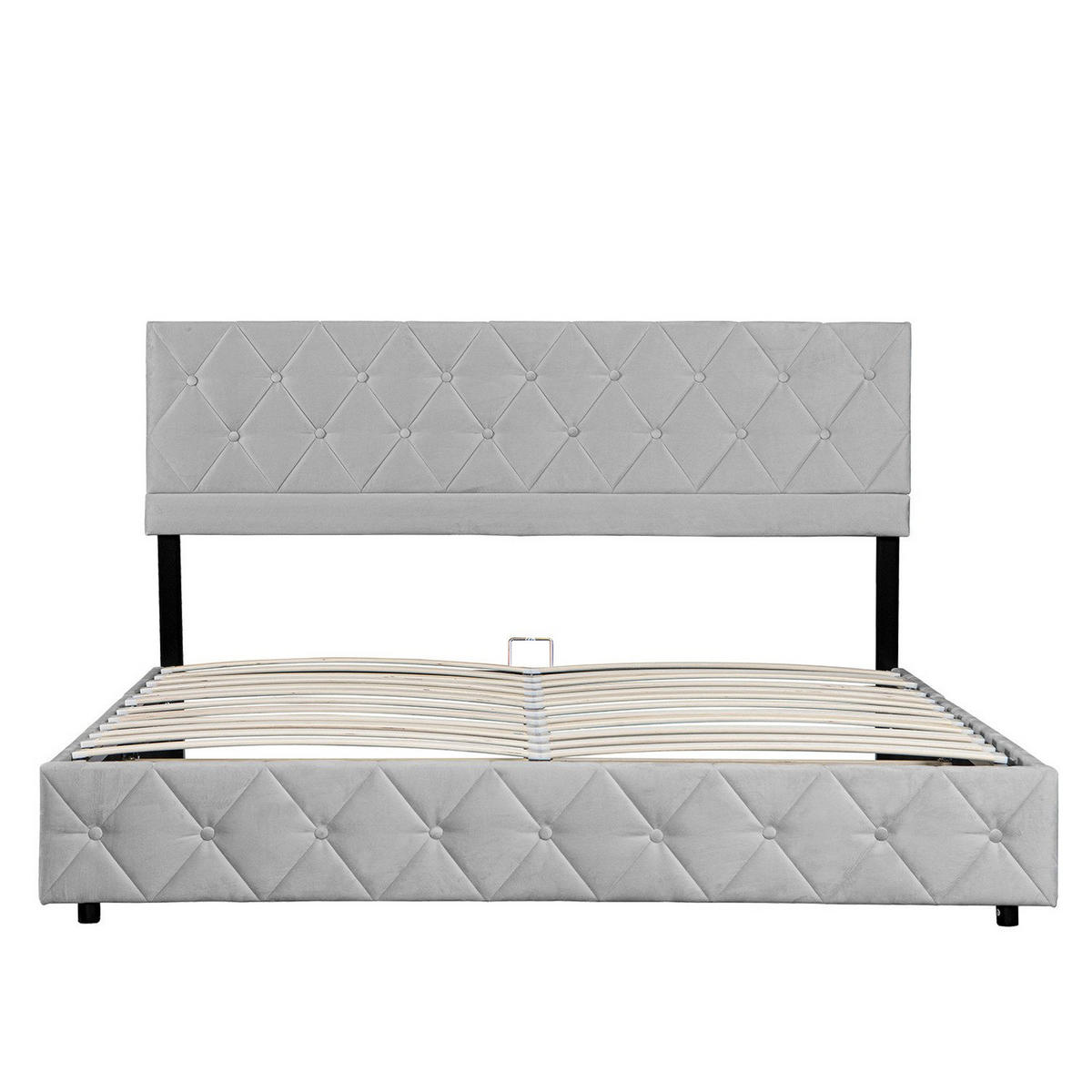 POLSTERBETT 140/200 cm in Grau Samt mit Bettkasten, hydraulischem Doppelhub-System und Lattenrost - Grau, Holzwerkstoff/Textil (140/200cm) - CHICFURN
