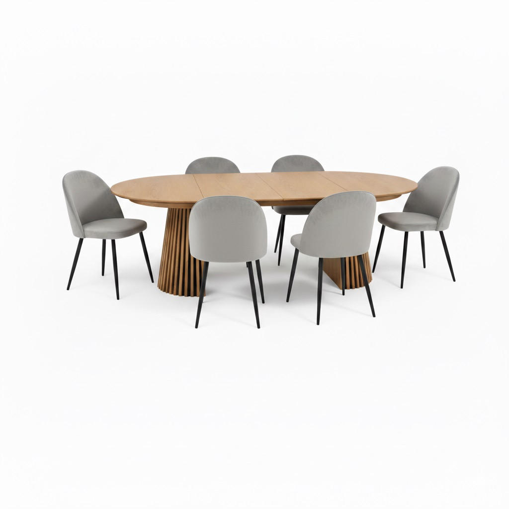 ebuy24 Tischgruppe Honigeiche, Grau 120x75x120 cm