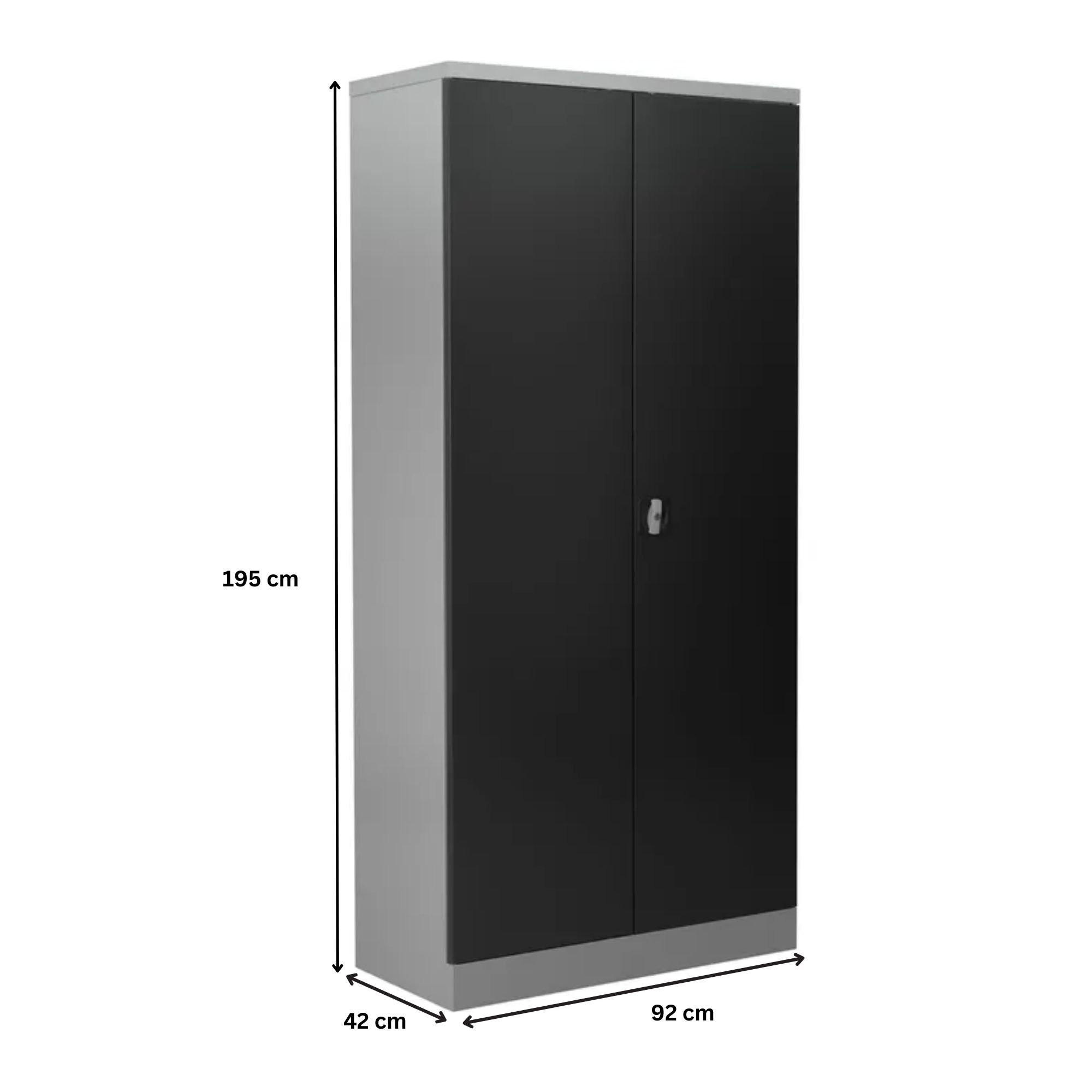 STAHLSCHRANK Bee mit 9 lackierten Fachböden 195x92x42 cm Korpusfarbe Lichtgrau Frontfarbe Schwarz - Schwarz, Metall (92/195/42cm)