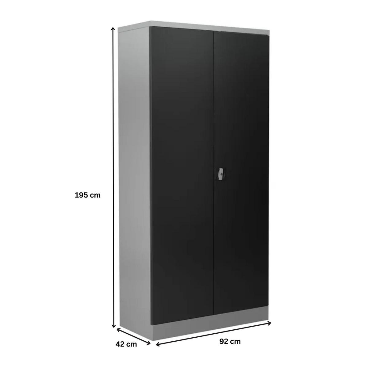 STAHLSCHRANK Bee mit 10 lackierten Fachböden 195x92x42 cm Korpusfarbe Lichtgrau Frontfarbe Schwarz - Schwarz, Metall (92/195/42cm)