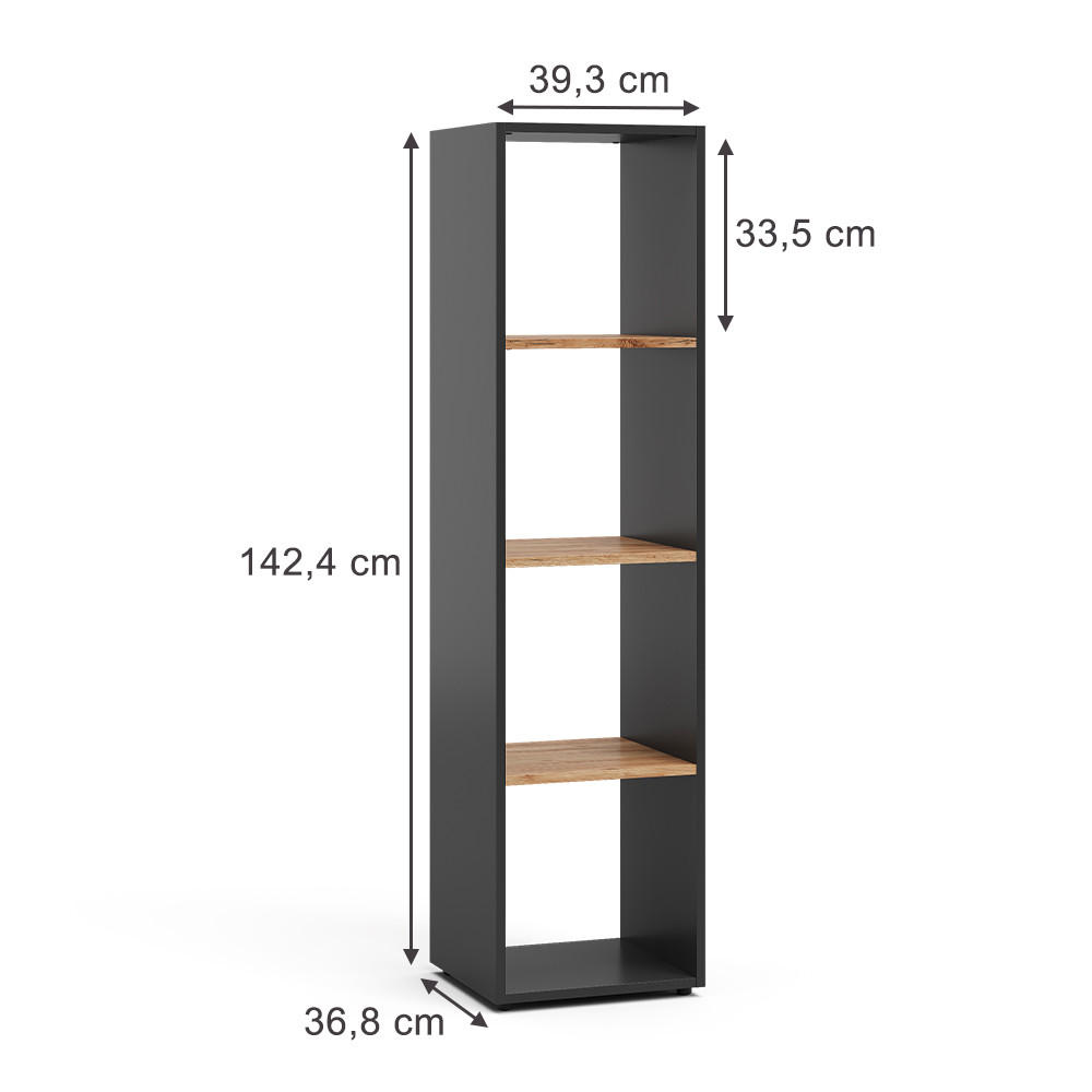 RAUMTEILER Ludus Anthrazit/Goldkraft Eiche 36.8 x 144.9 cm - Honigeiche/Anthrazit, Holzwerkstoff (36.8/144.9/33.8cm) - Vicco